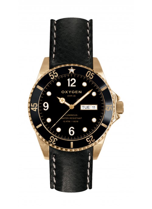 Diver 36 Gold Mine Black Leather Strap