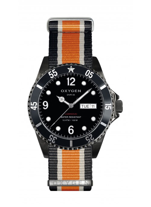 Diver 36 Moby Dick Black Ivory Orange Strap