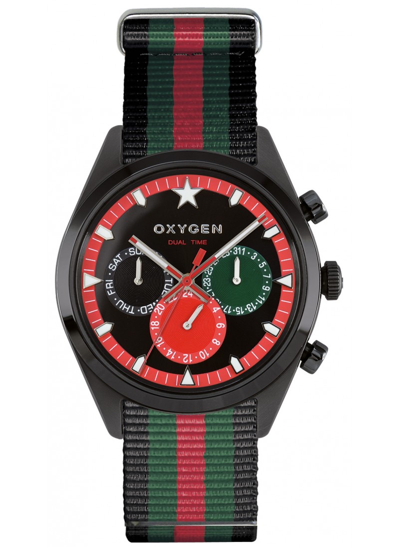 Dual Time 40 Roma Black Green Red Strap